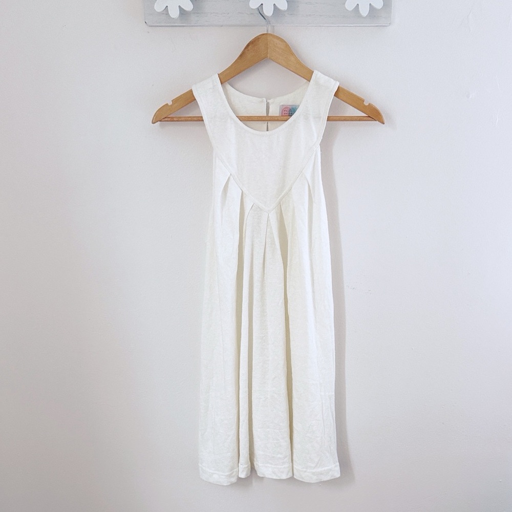 Free People Beach White Sleeveless Cotton Tunic Dress Pleated A-Line Summer Tank